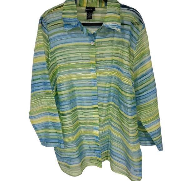 Citiknits Top Womens 1X Button Front Burnout Semi Sheer Tunic Art-to-Wear Artsy - Picture 1 of 12